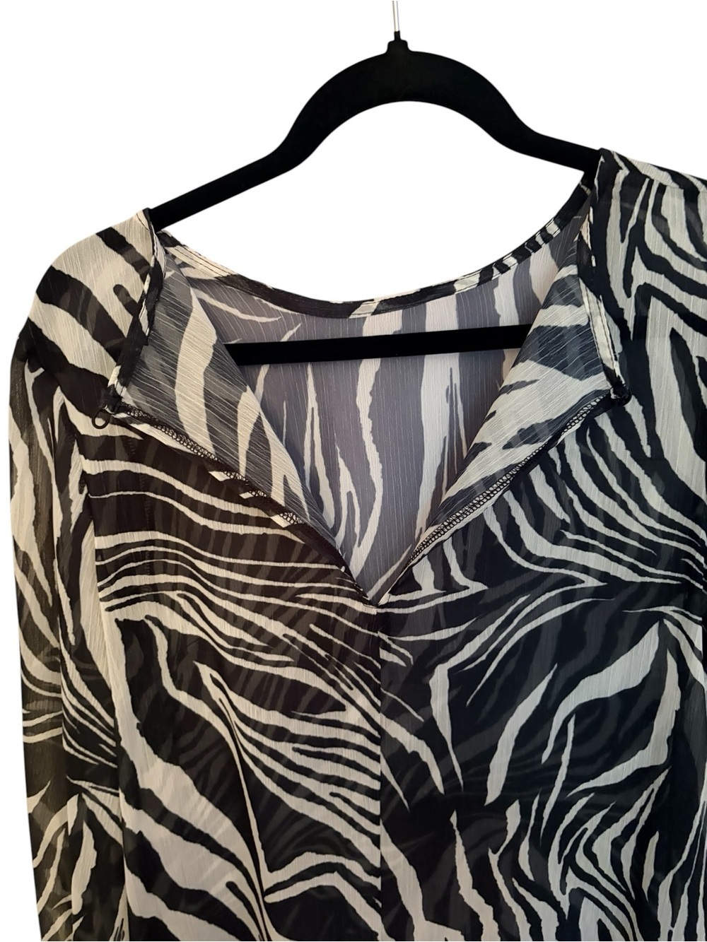 Black & White Zebra Print Sheer Long Sleeve Dress - Picture 10 of 10